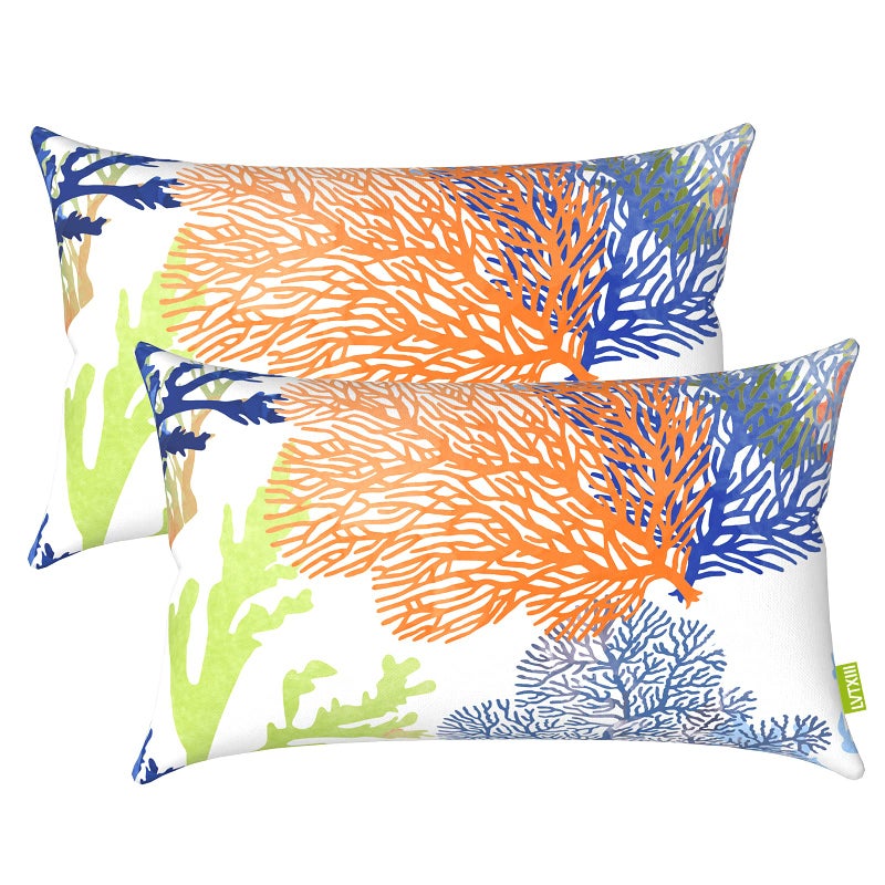 LVTXIII Set of 2 Patio Lumbar Pillows  12 x20  Fade Resistant Outdoor Lumbar Pillow with Inners  Fluffy Decorative Garden Lumbar Cushions for Home Patio Coach Sofa Use  Palm Green - Image 1